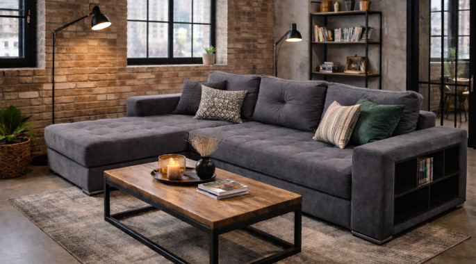 Ъглов диван "Катания  с етажерка " 